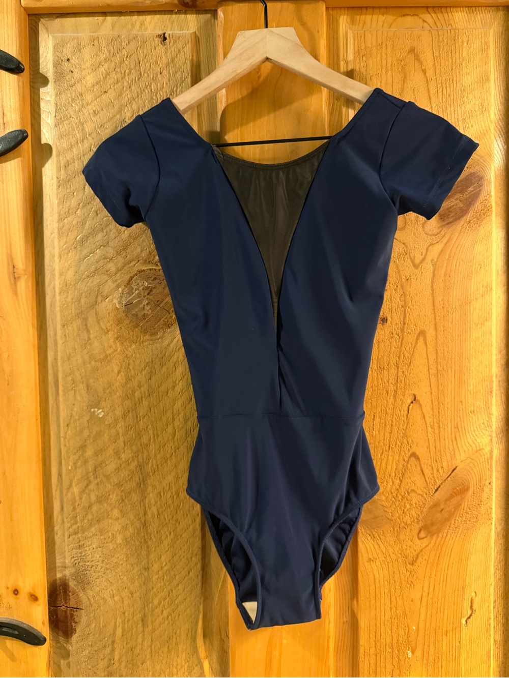 Eleve Dancewear Navy Short Sleeve Leotard with Mesh V Insert